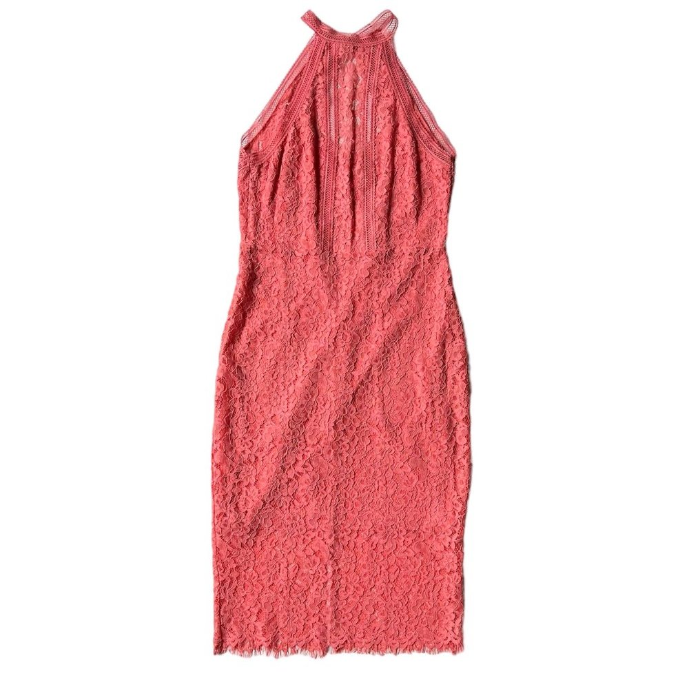 Express High Neck Sheath Lace Mini Dress Size 2 Pink/Coral